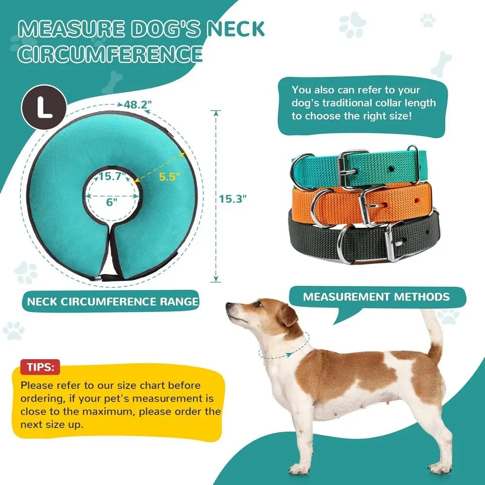 Dog/Cat Cone Alternative After Surgery, Inflatable Recovery Collar Large Teal